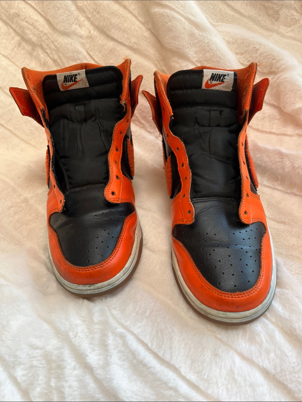 Nike Dunk High Chenille Black and Orange High-Top Sneaker Tongue Detail